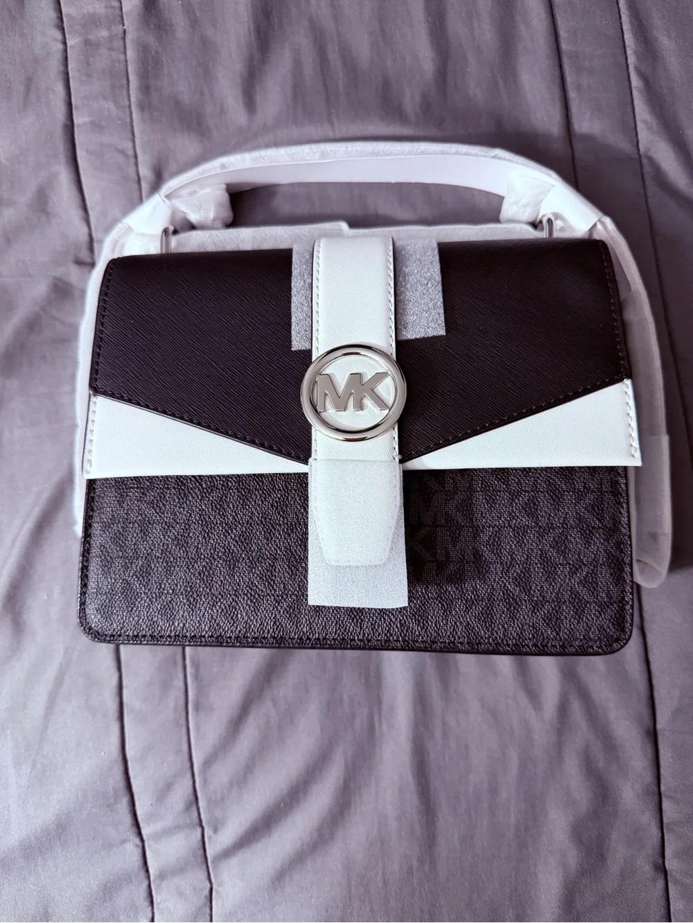 Michael Kors Black and White Logo Accent Satchel